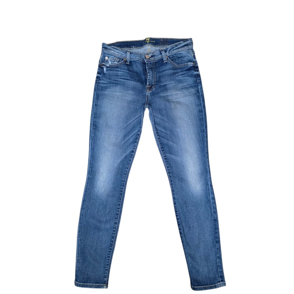 7 For All Mankind Womens 29 Skinny Stretch Blue Mid Rise Denim Jeans USA